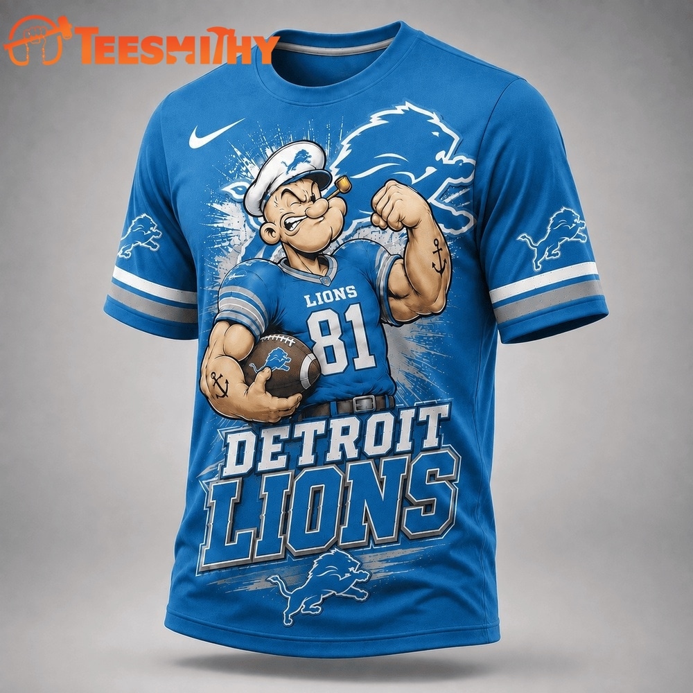 Detroit Lions NFL Popeye Bold Cartoon Athletes 3D T Shirt
