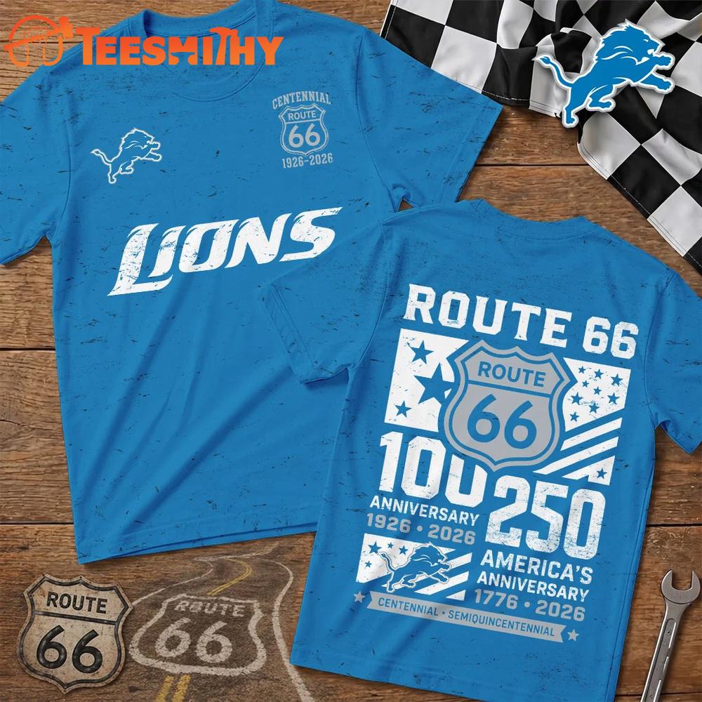 Detroit Lions NFL Route 66 Centennial Limited 3D T Shirt