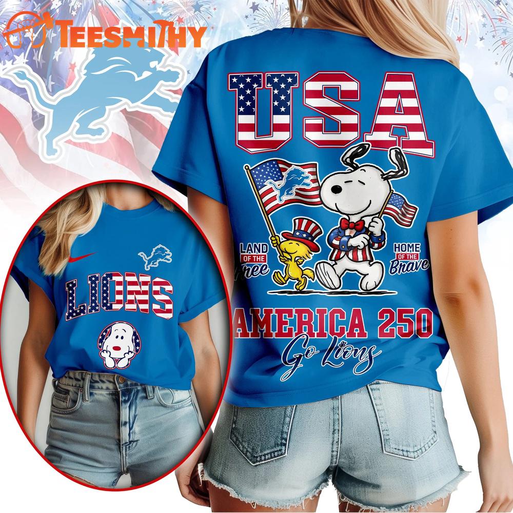 Detroit Lions NFL Snoopy America 250 Years Anniversary 3D T Shirt