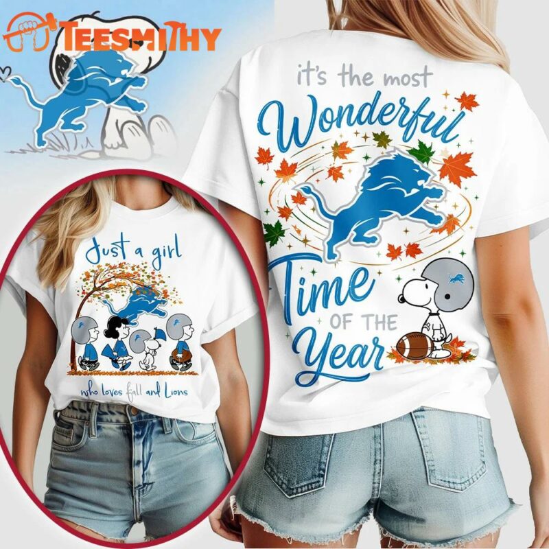Detroit Lions NFL Snoopy Fall Wonderful Time of the Year 3D Shirt