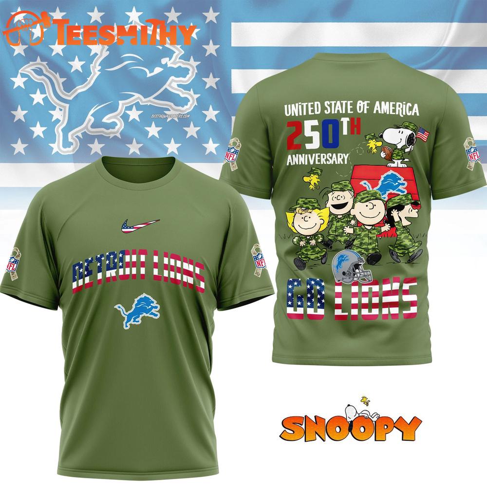 Detroit Lions NFL Snoopy Peanuts Freedom 250th of America 3D T Shirt