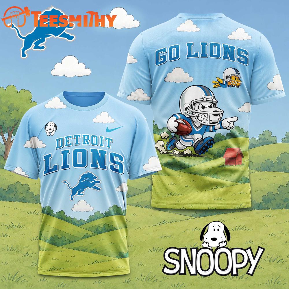 Detroit Lions NFL Snoopy Touchdown 3D T-Shirt