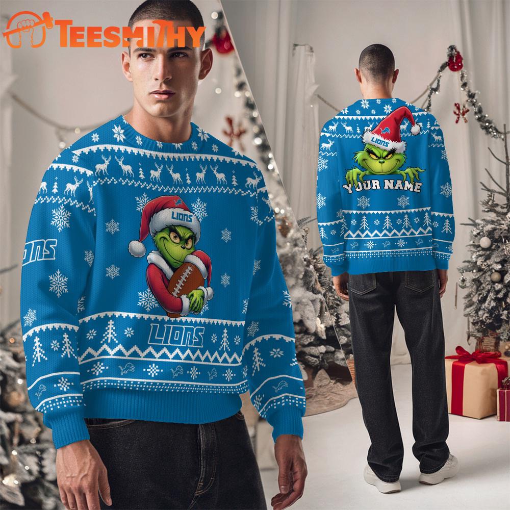 Detroit Lions NFL Team Color Grinch Ugly Christmas Sweater