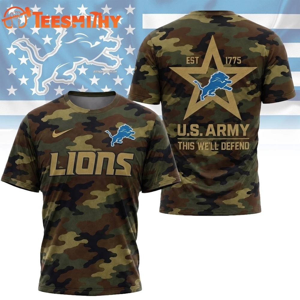 Detroit Lions NFL Veterans US Army Camo New Design 3D Shirt