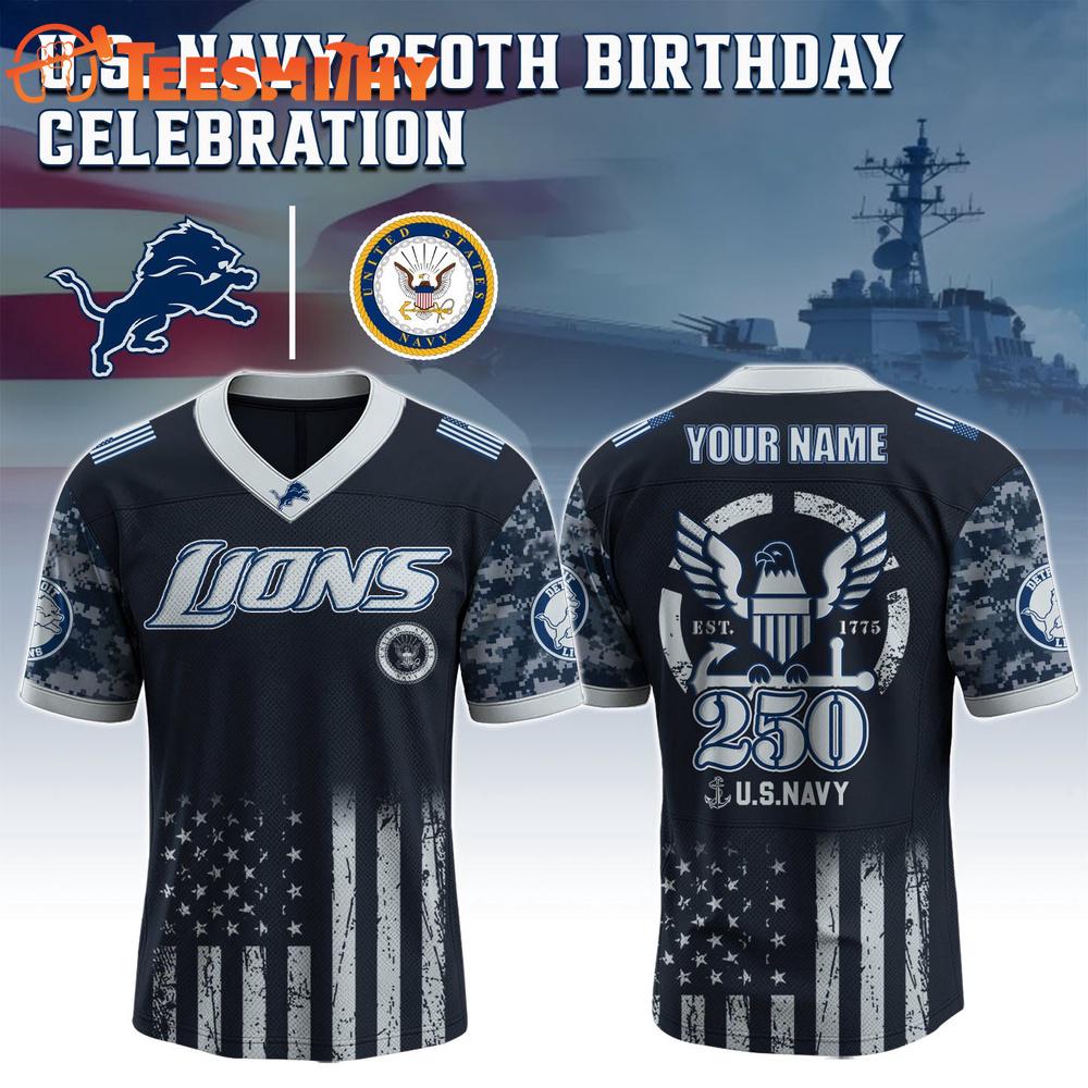 Detroit Lions U.S Navy 250th Birthday Limited Edition Football Jersey