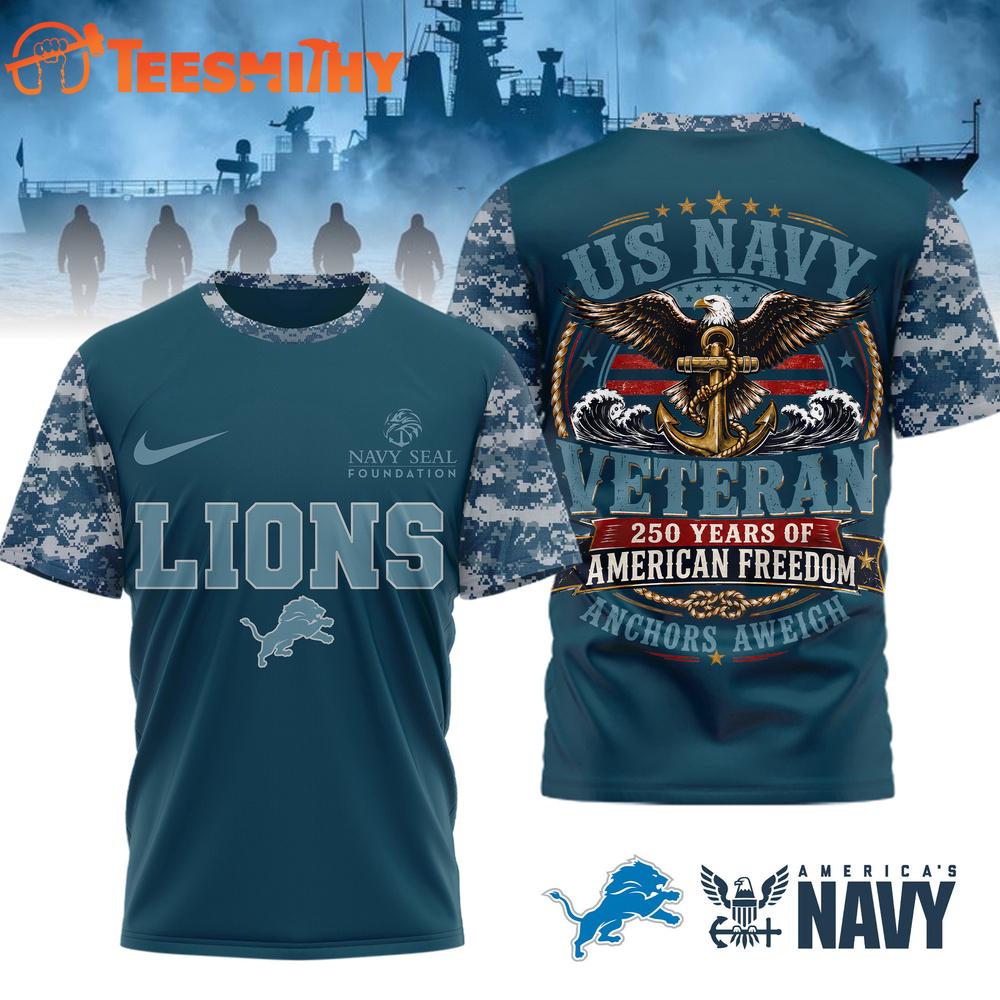 Detroit Lions US Navy Veteran 250 Years American Freedom 3D Shirt