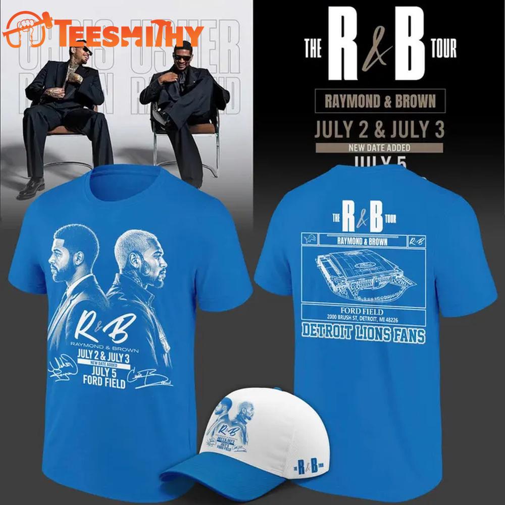 Detroit Lions x Chris Brown And Usher The R&B Tour 2026 Exclusive Version Blue T Shirt