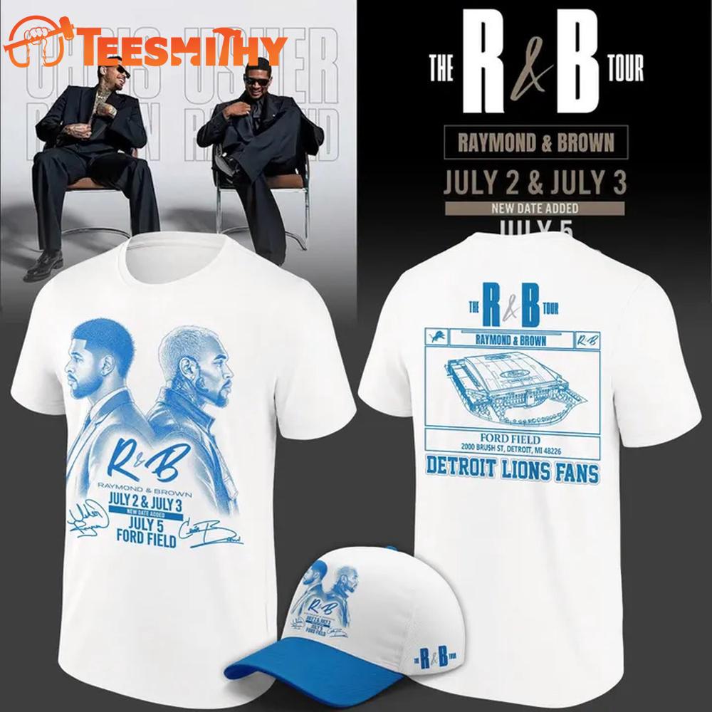 Detroit Lions x Chris Brown And Usher The R&B Tour 2026 Exclusive Version White T Shirt