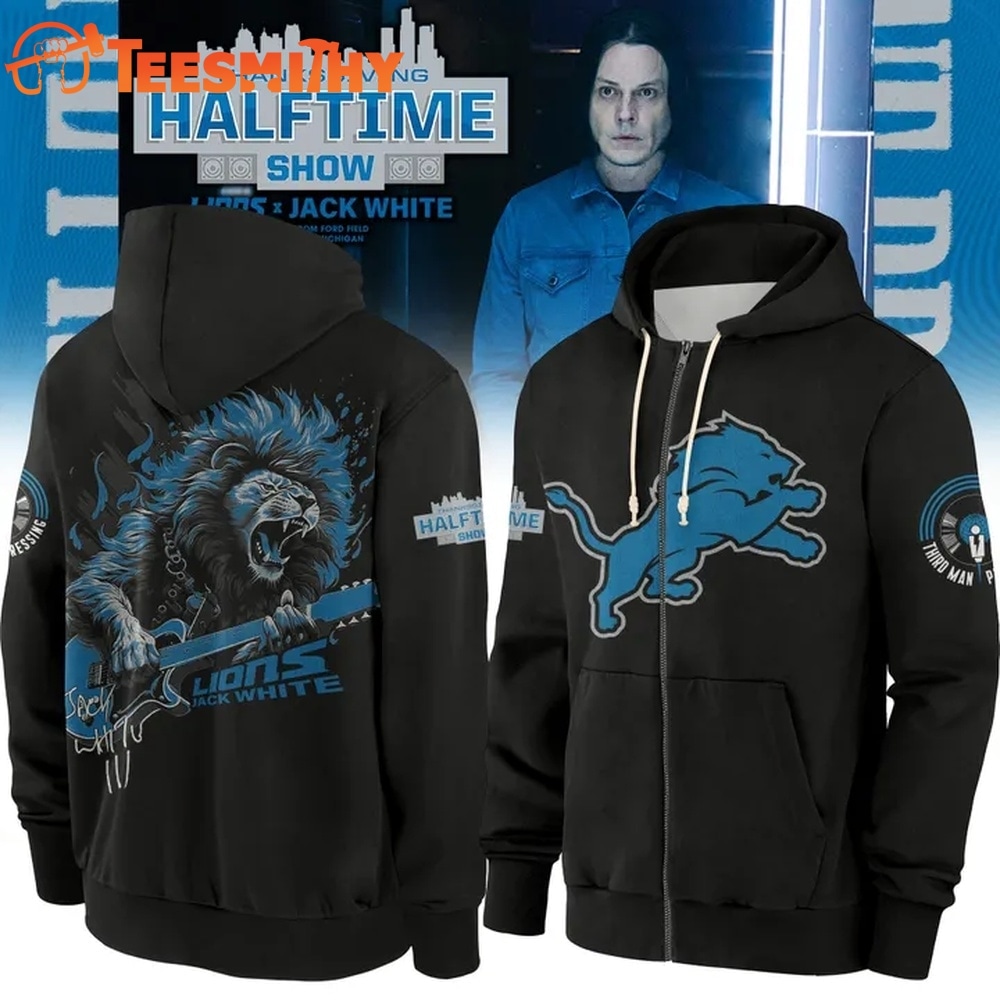 Detroit Lions x Jack White Thanksgiving Halftime Show Vintage Black Zip Hoodie