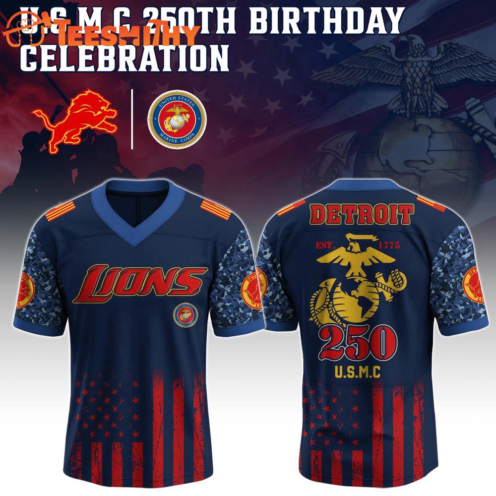 Detroit Lions x USMC 250th Anniversary Tribute Custom Football Jersey