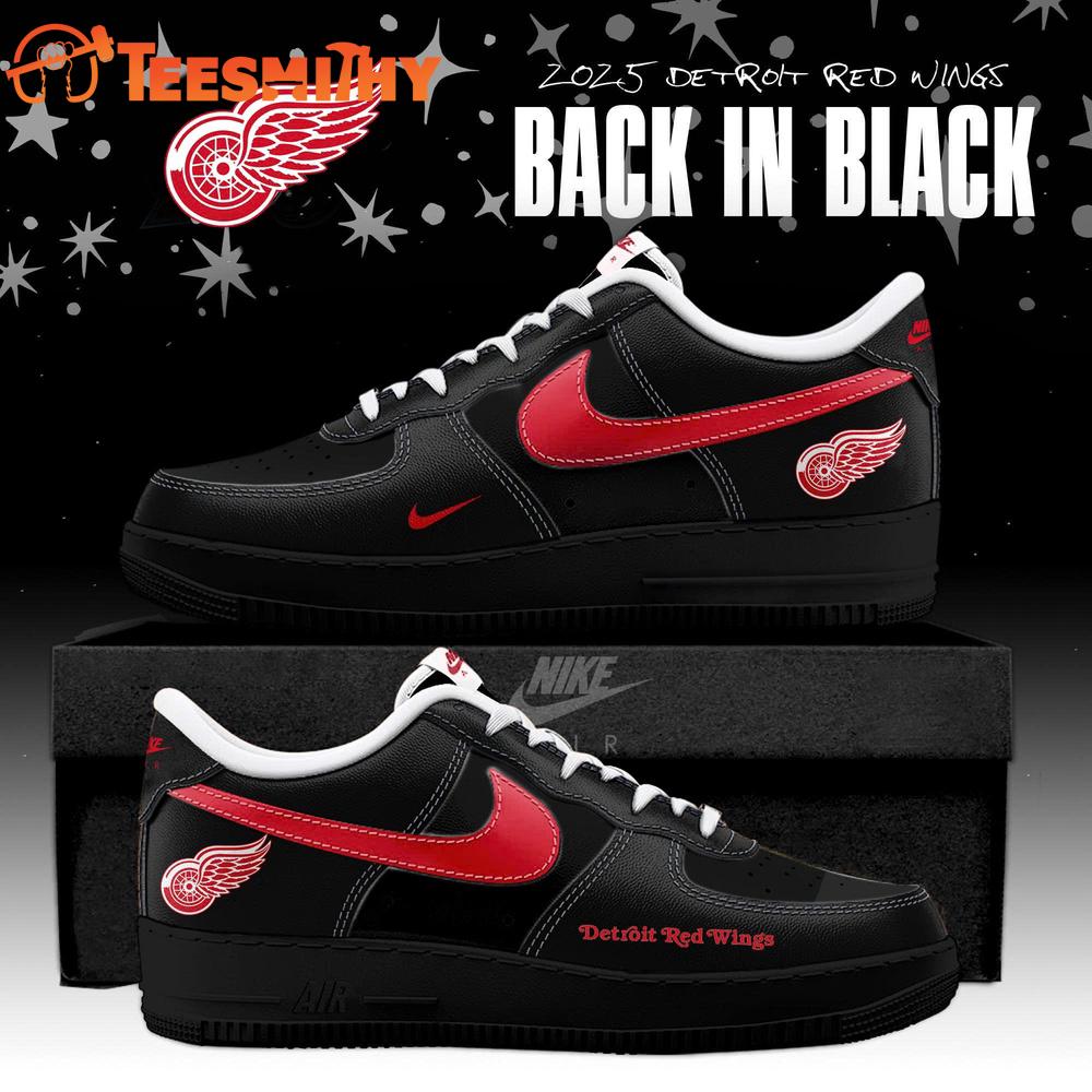 Detroit Red Wings Back In Black 2025 Special Edition Air Force 1 Shoes Sneaker