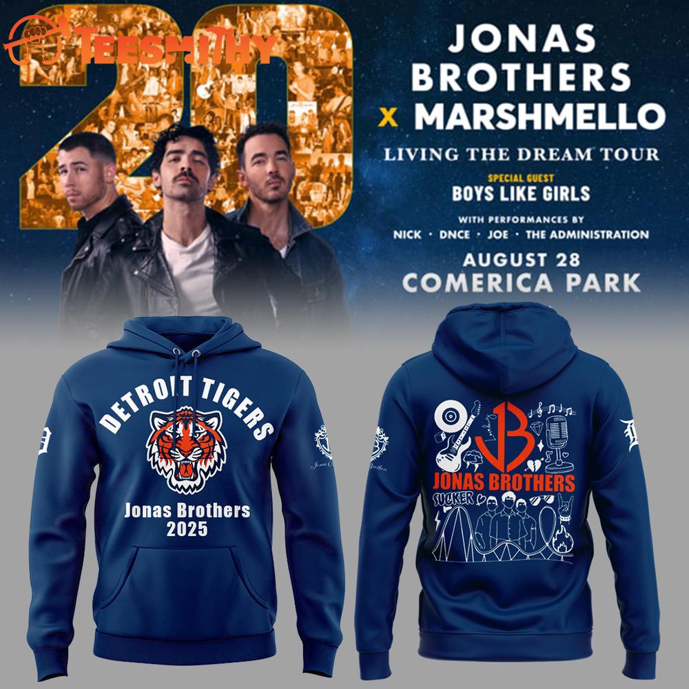 Detroit Tigers Jonas Brothers x Marshmello Living The Dream Tour 2025 Hoodie Detroit Tigers Jonas Brothers x Marshmello Living The Dream Tour 2025 Hoodie