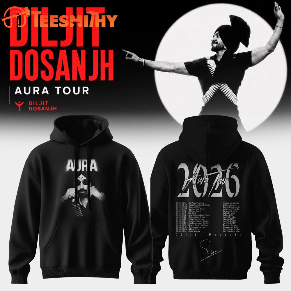 Diljit Dosanjh AURA World Tour 2026 Signature Scheduler Black Hoodie
