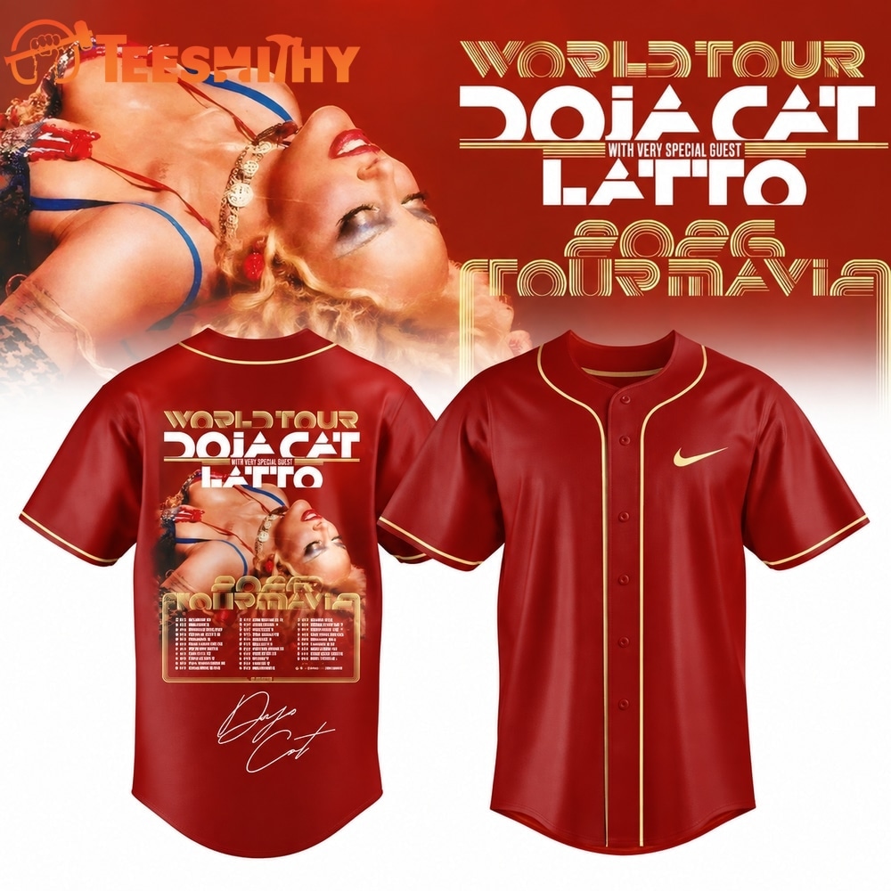 Doja Cat Tour Ma Vie World Tour 2026 Signature Graphic Red Baseball Jersey