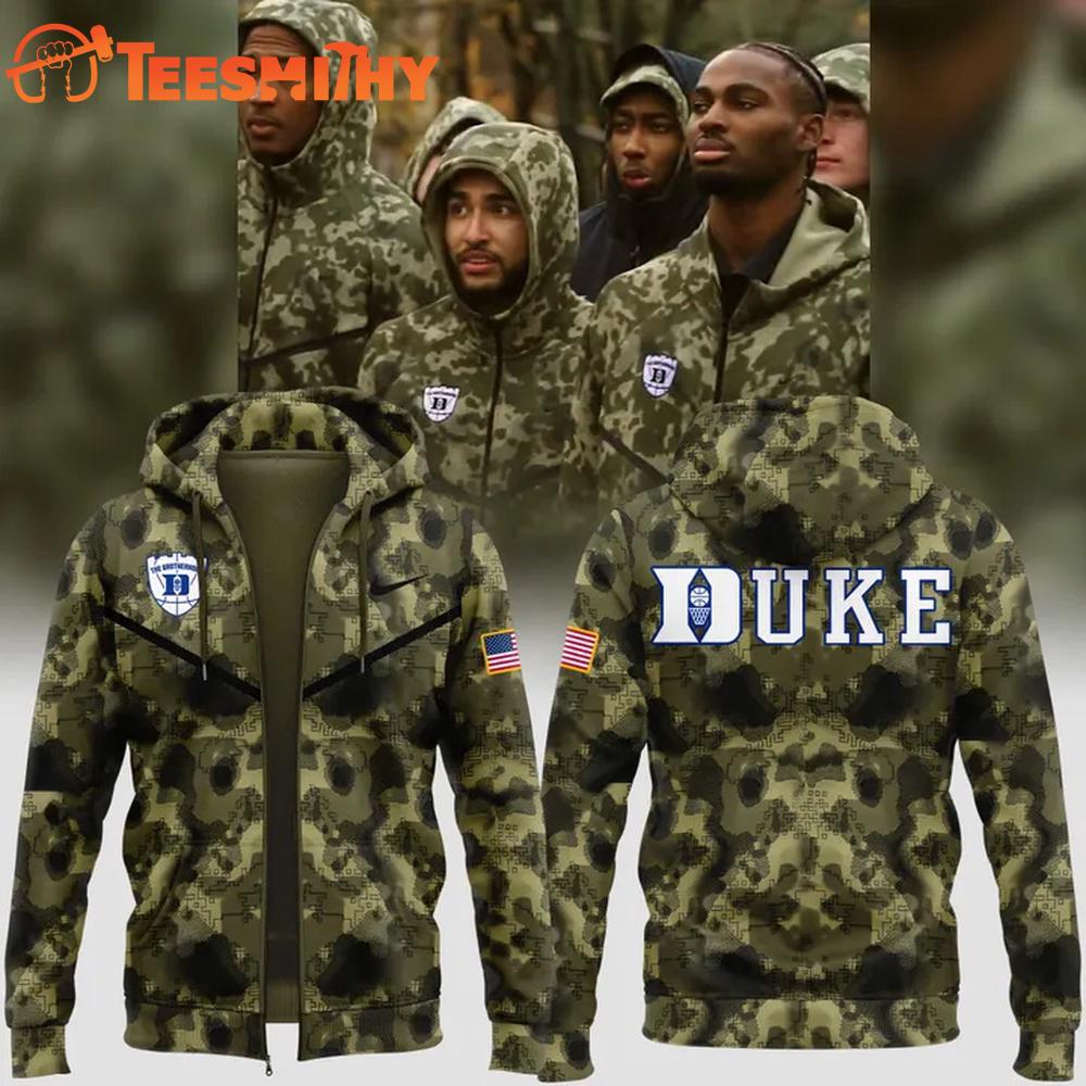 Duke Blue Devils Men's Basketball 2025 Military Appreciation Camo Zip Hoodie