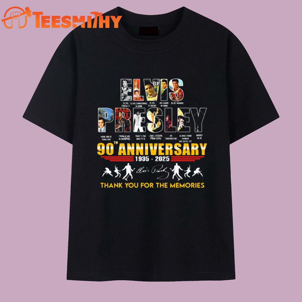 Elvis Presley 90th Anniversary 1935-2025 Signature T Shirt Elvis Presley 90th Anniversary 1935-2025 Signature T Shirt