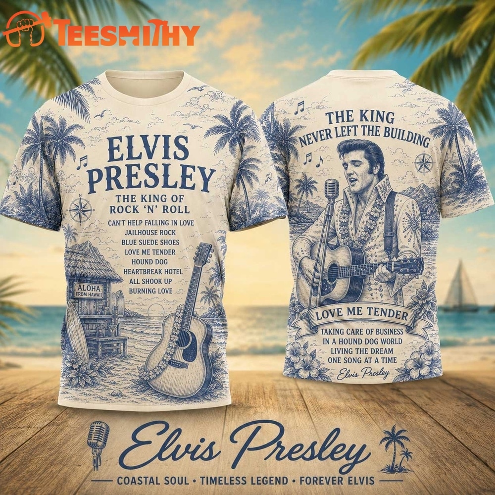 Elvis Presley Coastal Palm Vintage Guitar 2026 3D Shirt