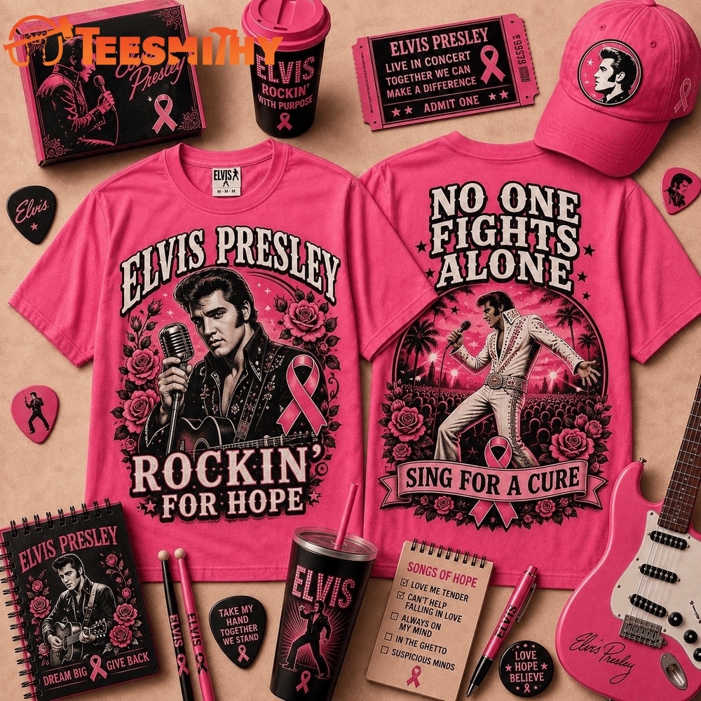 Elvis Presley No One Fights Alone Breast Cancer Awareness 3D Shirt