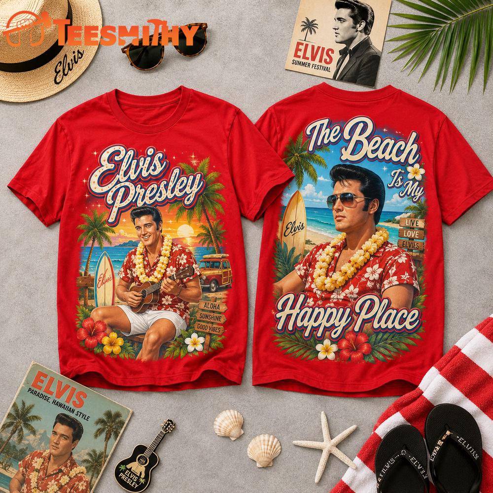 Elvis Presley The Beach Is My Happy Place 3D Shirt