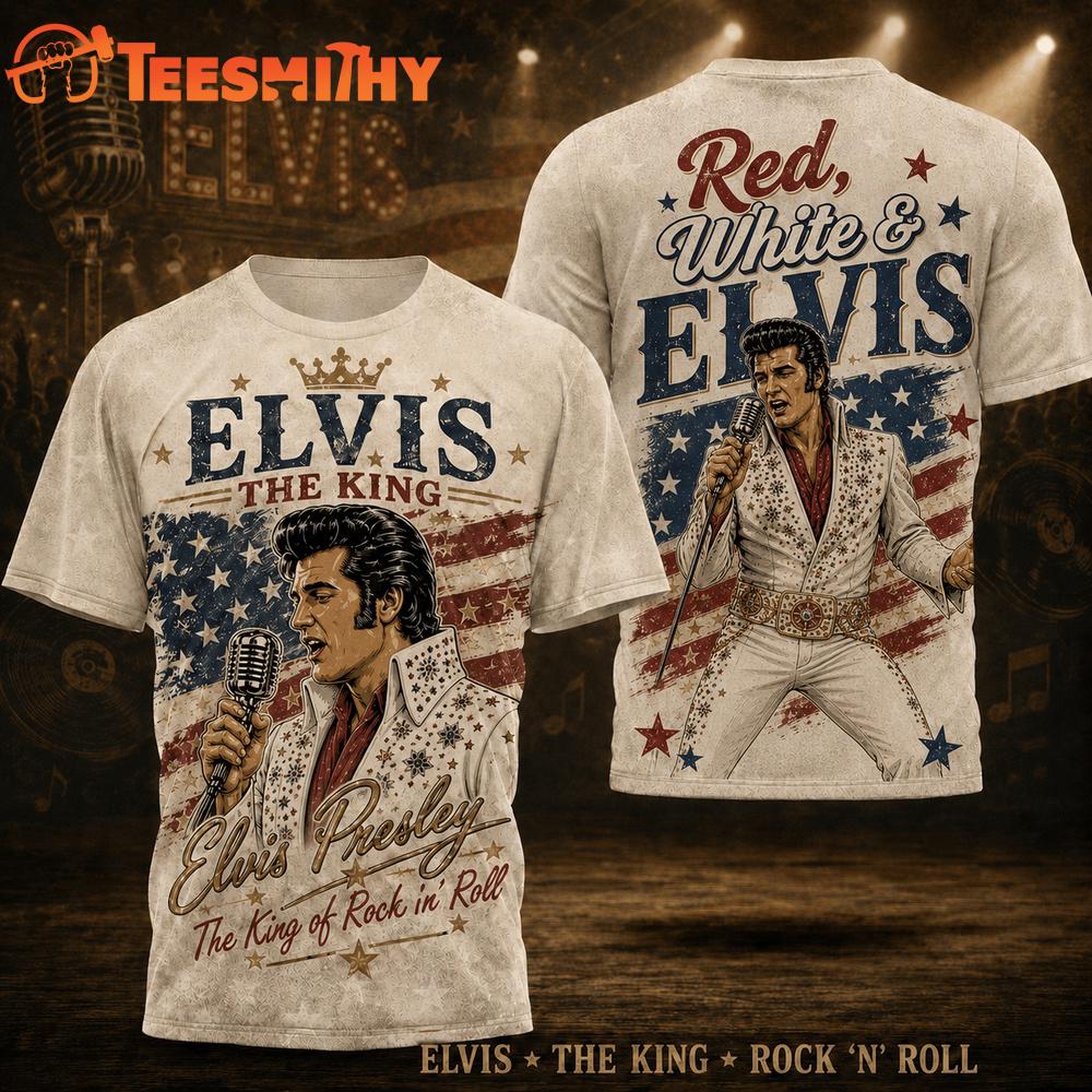 Elvis Presley Vintage Red White and America Star 3D Shirt