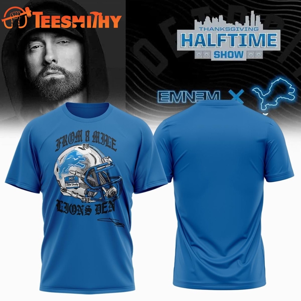 Eminem x Detroit Lions Signature Limited Edition Blue T Shirt