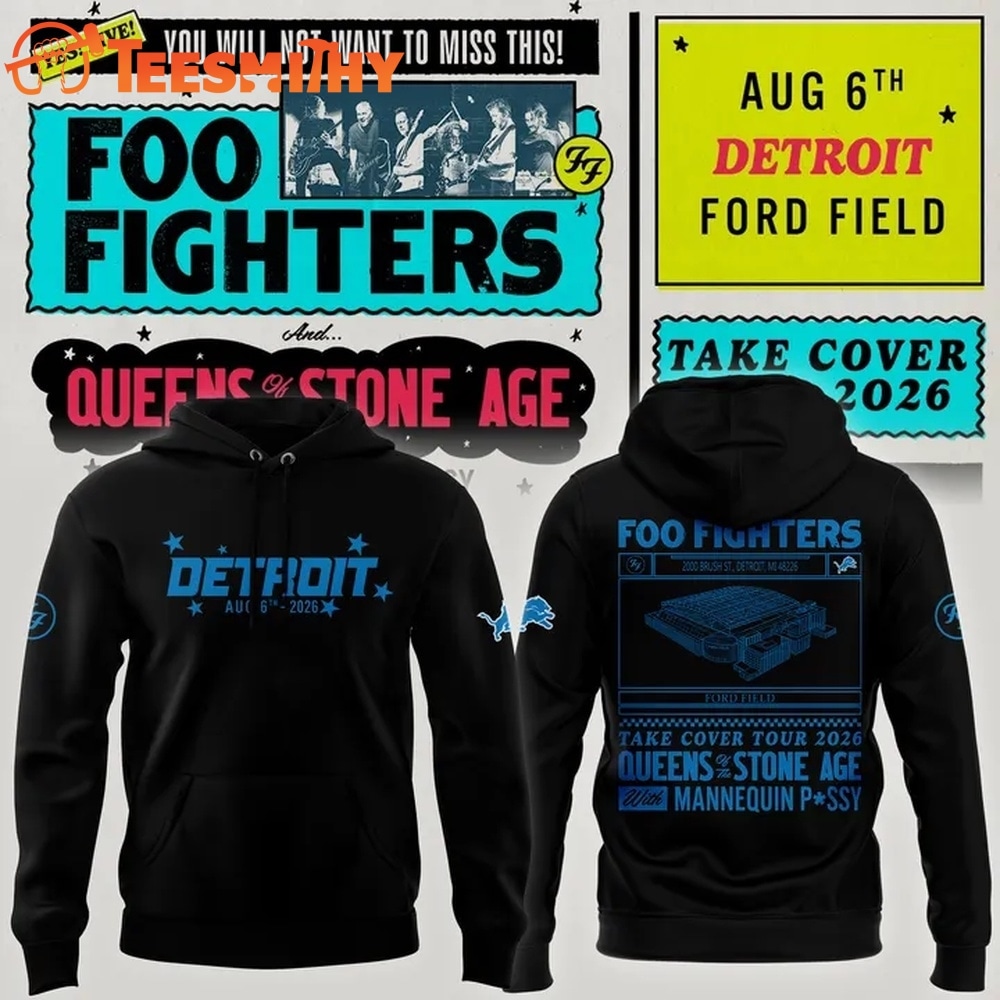 Exclusive Version Detroit Lions x Foo Fighters 2026 Black Hoodie
