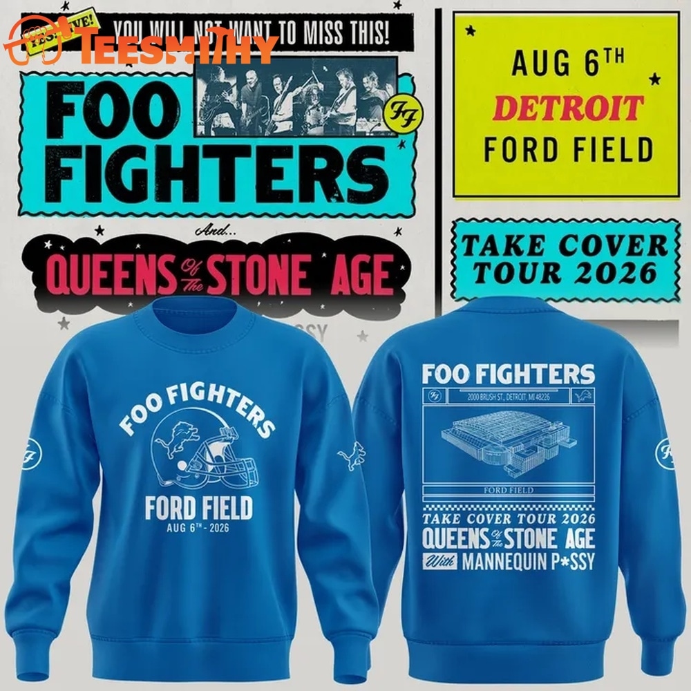 Exclusive Version Detroit Lions x Foo Fighters 2026 Blue Sweatshirt