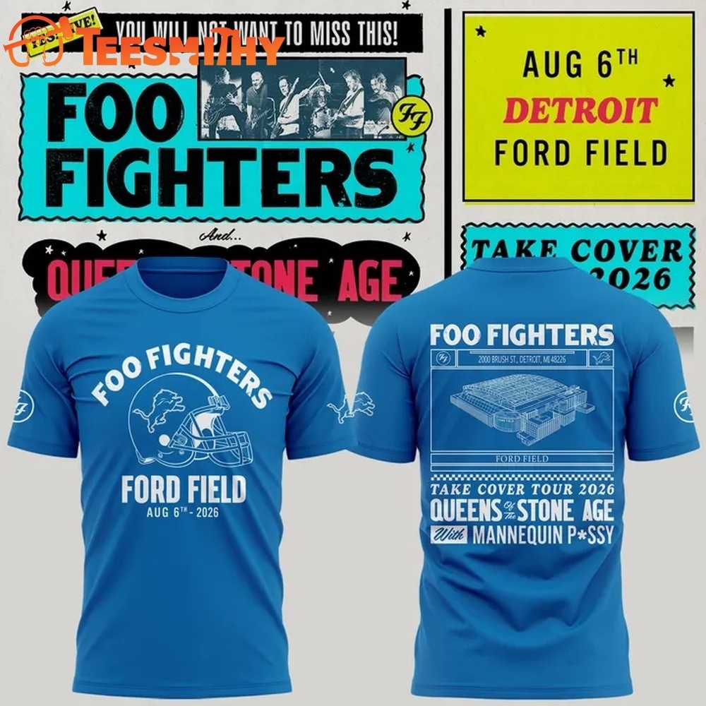 Exclusive Version Detroit Lions x Foo Fighters 2026 Blue T Shirt