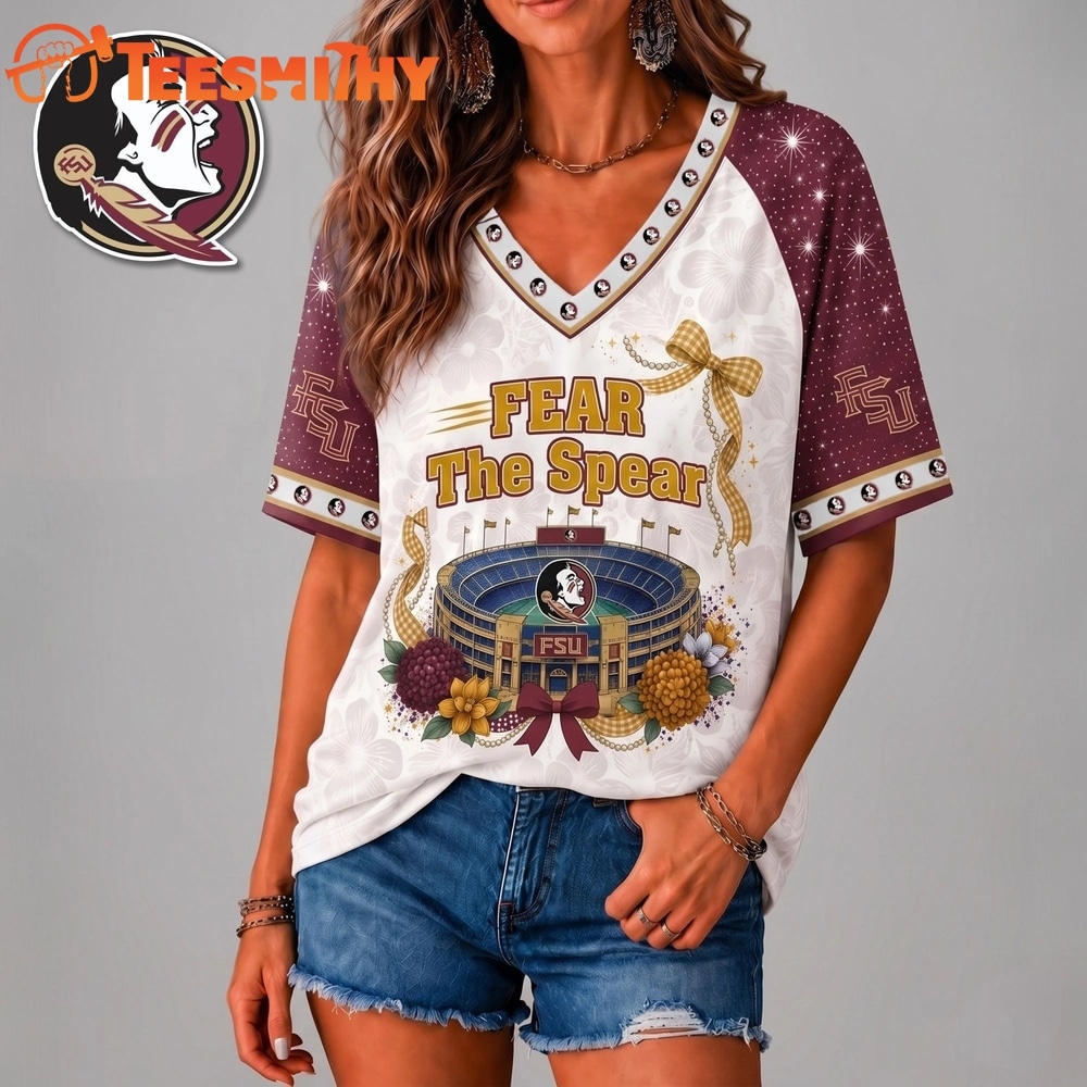 Florida State Seminoles NCAA Floral Stadium Bow V Neck 3D T Shirt