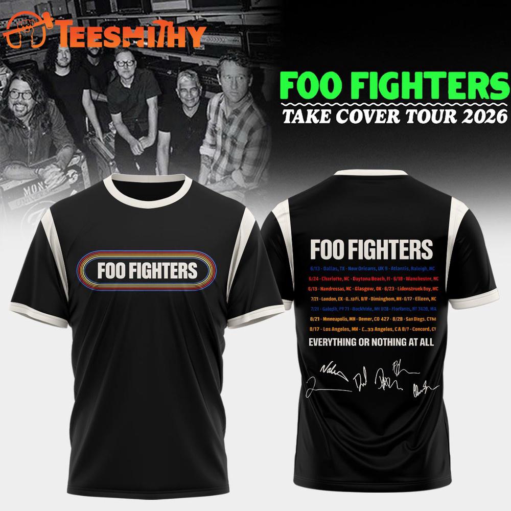 Foo Fighters Take Cover Tour 2026 Limited Edition Signature Black T Shirt