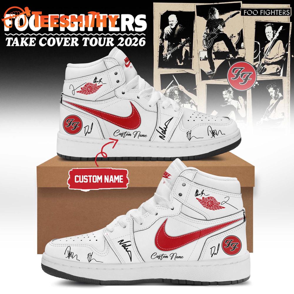 Foo Fighters Take Cover Tour 2026 Limited Edition Signature White Air Jordan 1 Shoes