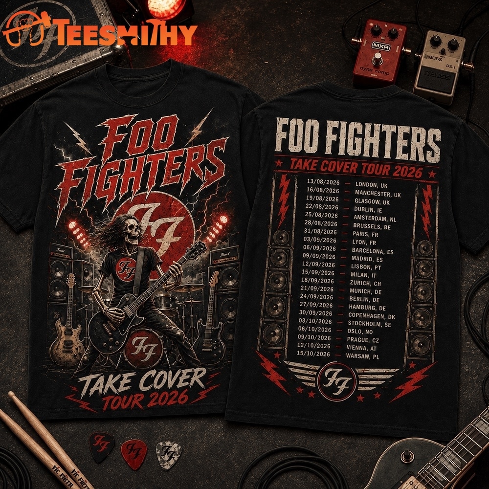 Foo Fighters Take Cover Tour 2026 Vintage Rock 3D Shirt