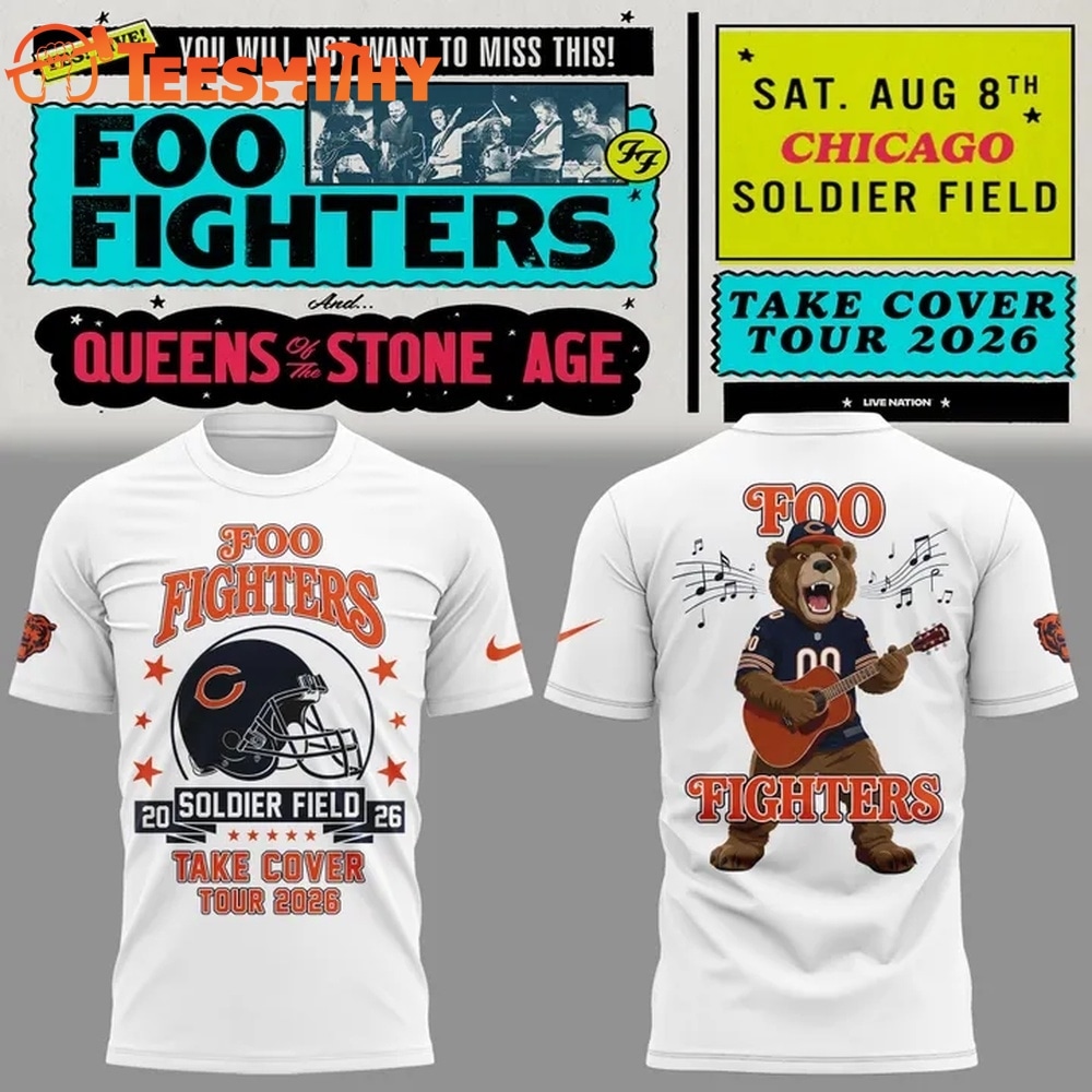 Foo Fighters x Chicago Bears Take Cover Tour 2026 3D Shirt