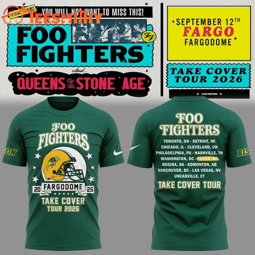 Foo Fighters x North Dakota State Bison Football Take Cover Tour 2026 T Shirt