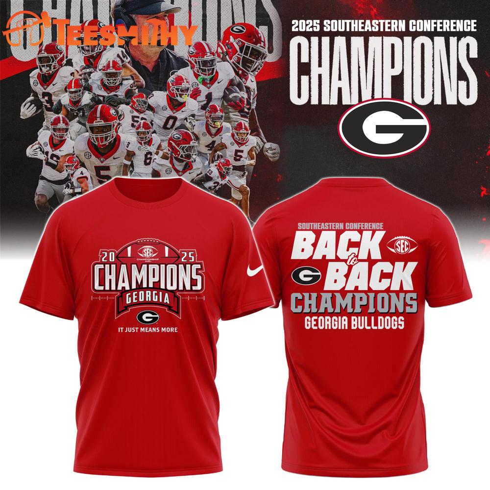 Georgia Bulldogs 2025 SEC Football Conference Back to Back Champions T Shirt