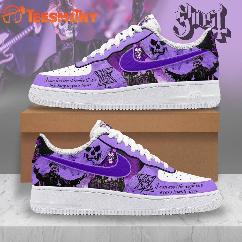 Ghost Band Custom Air Force 1 Shoes, Heavy Metal Purple Graphic Sneakers