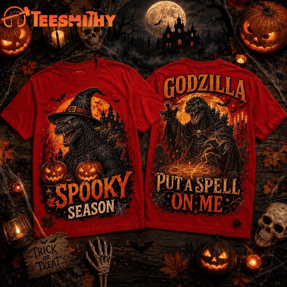 Godzilla Witch Hat Halloween Jack O Lantern Spooky Season 3D Shirt