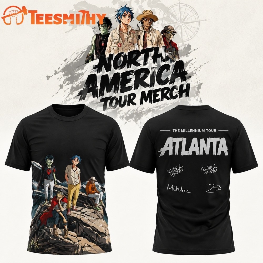 Gorillaz The North American Mountain Tour 2026 Limited Edition Black T Shirt