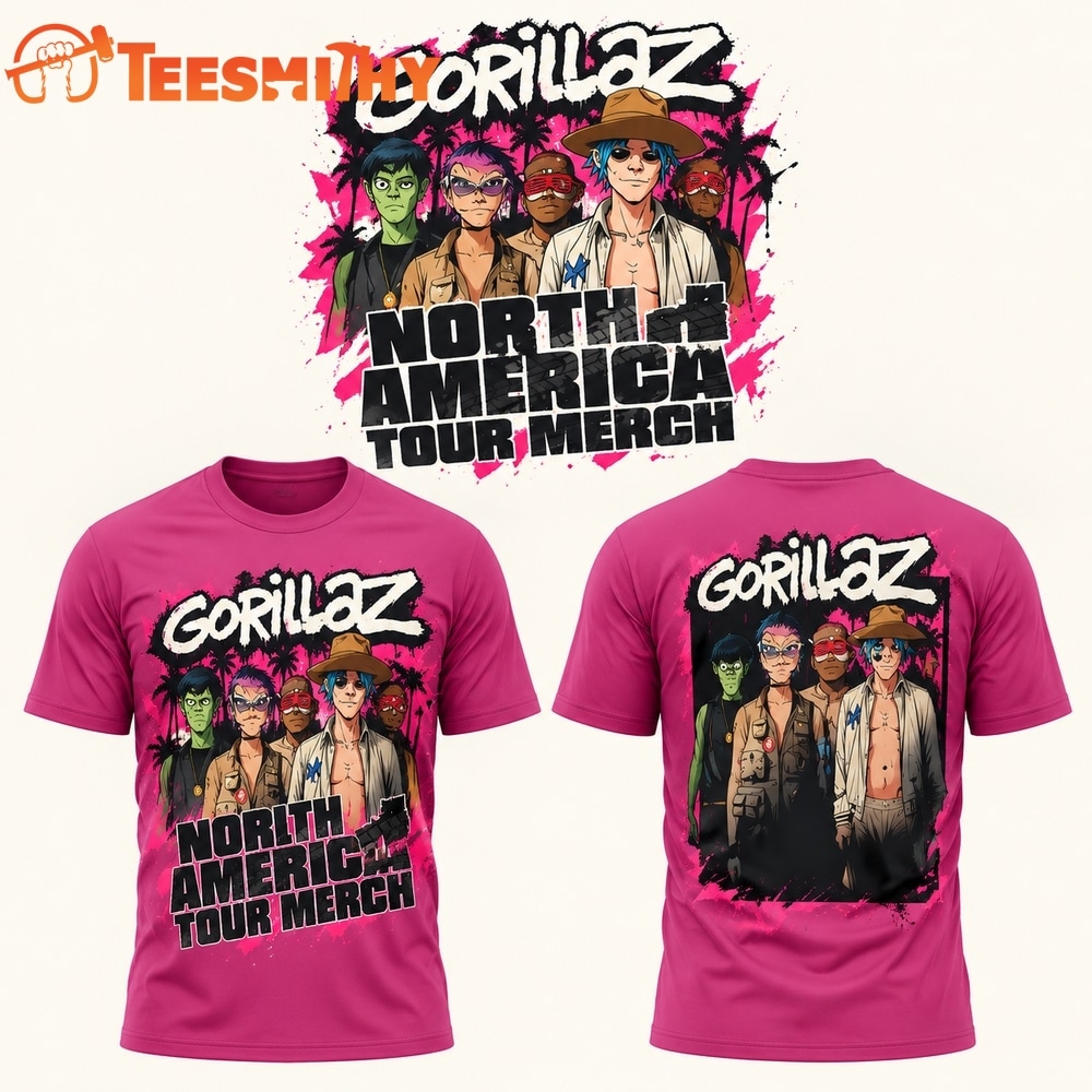 Gorillaz The North American Mountain Tour 2026 Limited Edition Pink T Shirt