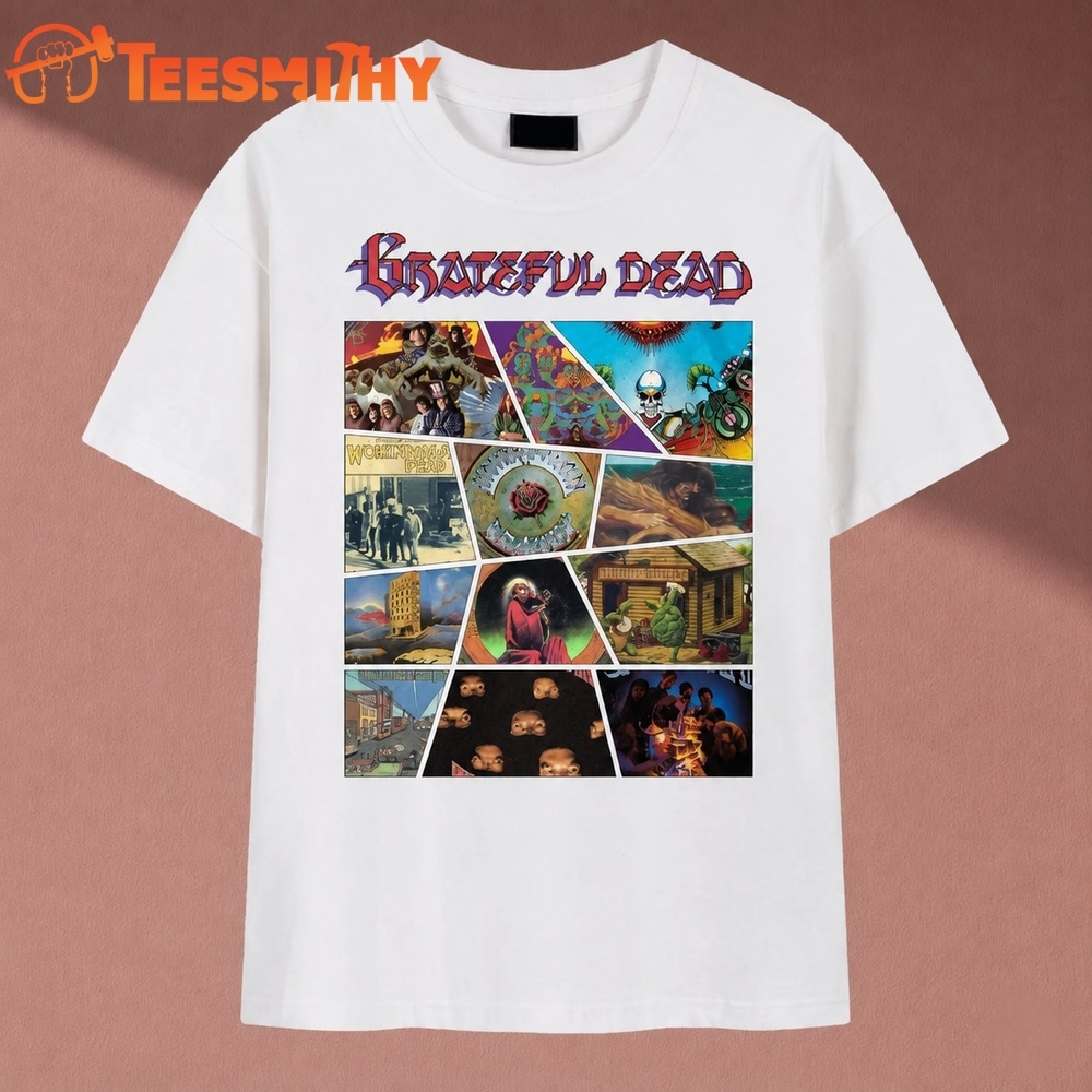 Grateful Dead Album Cover Collage Vintage Psychedelic Rock T Shirt