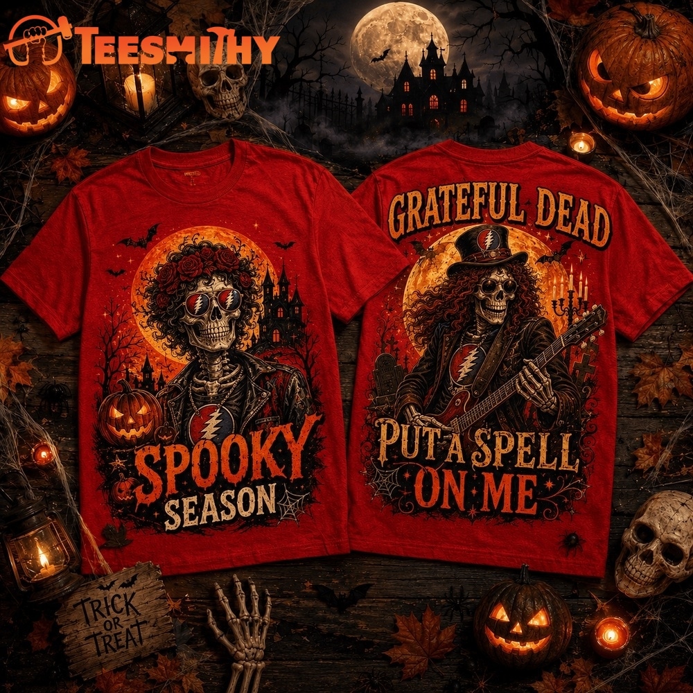 Grateful Dead Halloween Moon Skull With Roses Spooky Season 3D Shirt