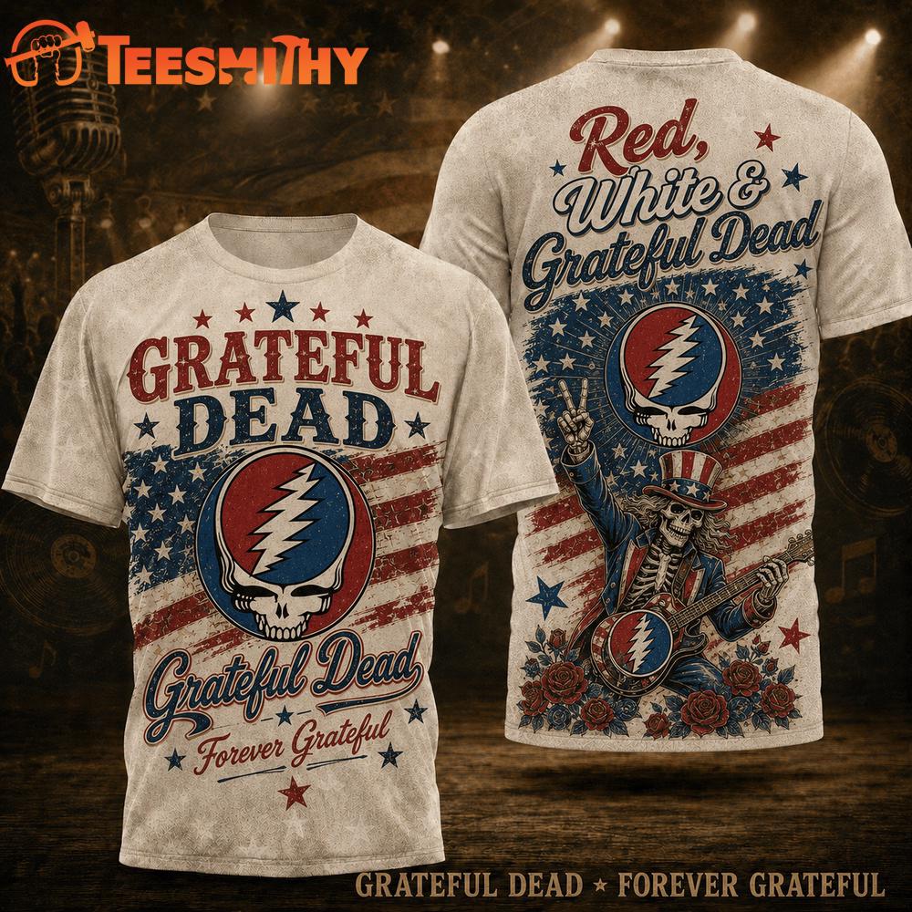 Grateful Dead Vintage Red White and America Star 3D Shirt