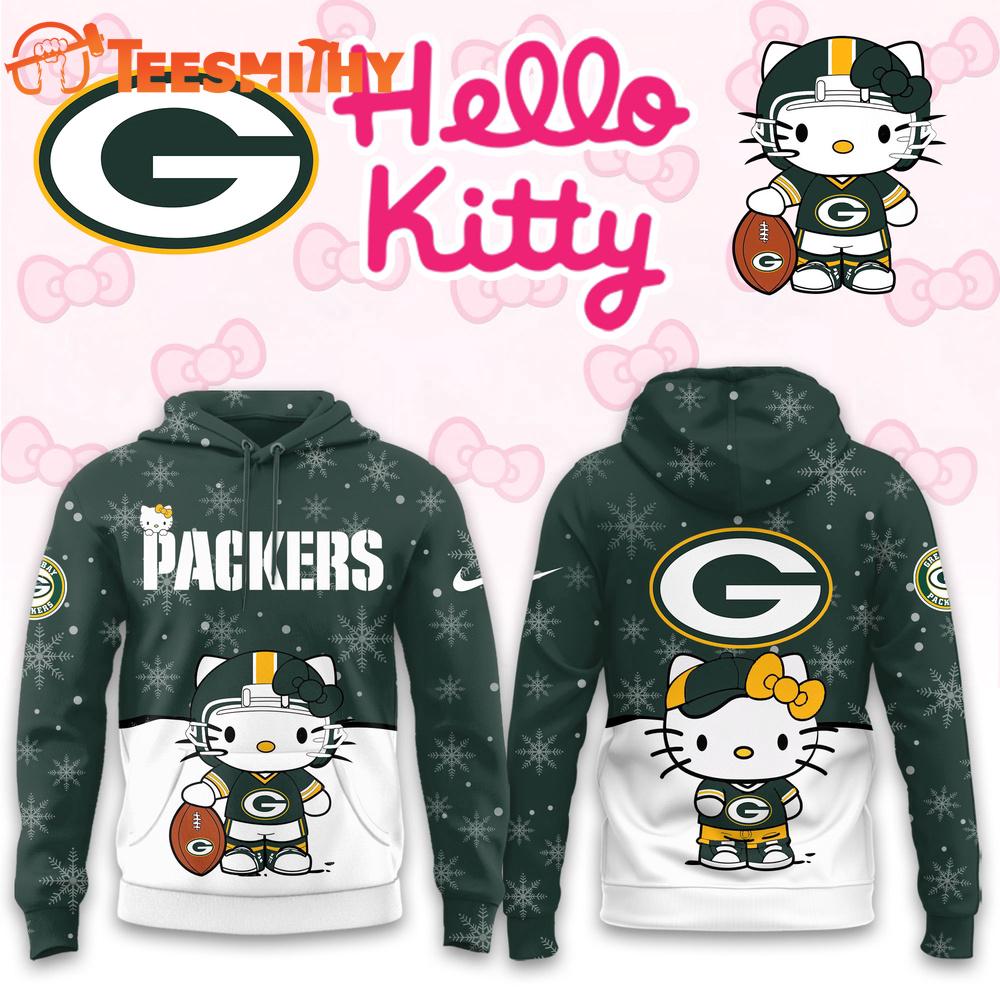 Green Bay Packers 2025 Football Christmas Hello Kitty Hoodie Shirt