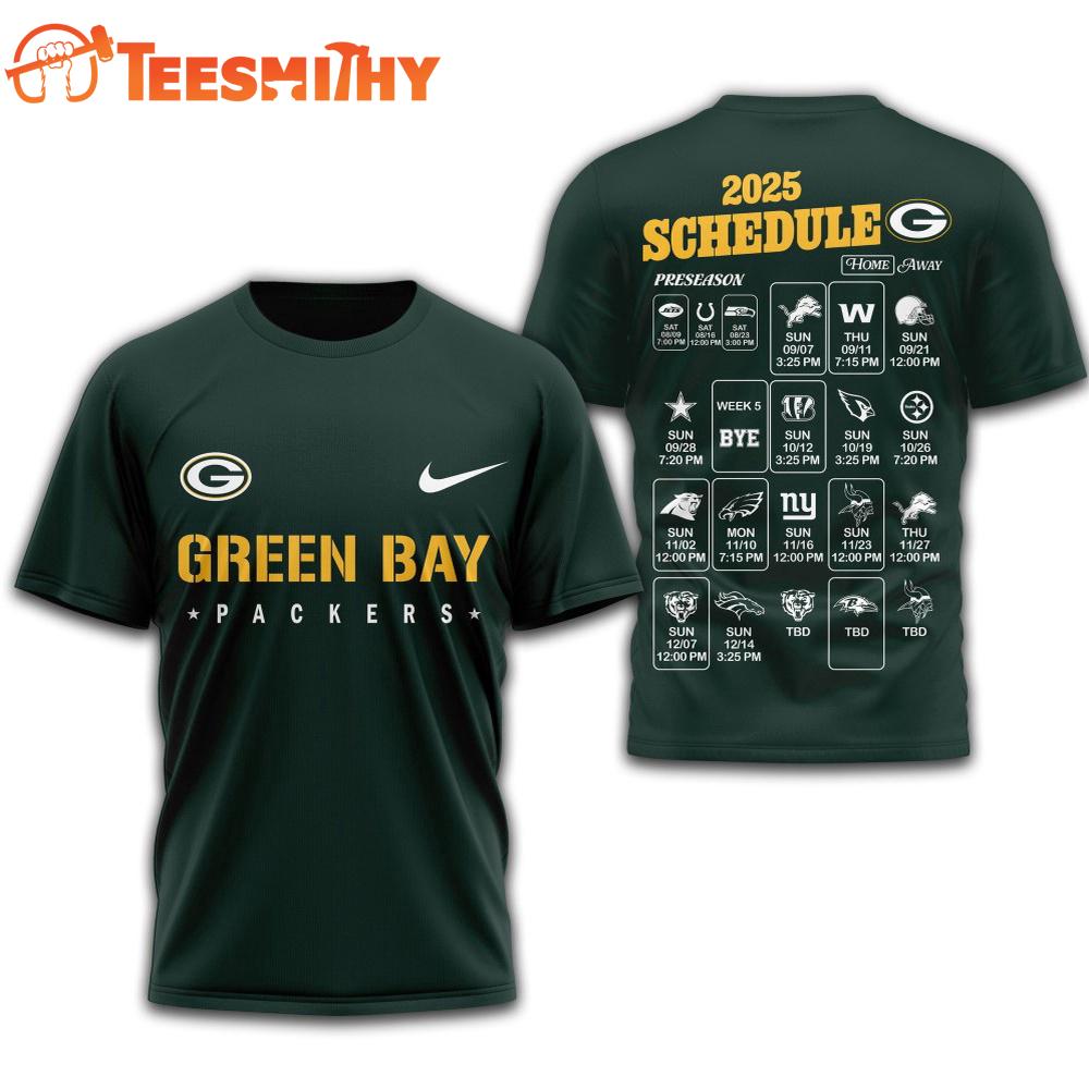 Green Bay Packers 2025 Football Schedule Unisex 3D Shirt