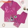 Green Bay Packers 2025 NFL Breast Cancer October Short Sleeve Satin Pajama Set