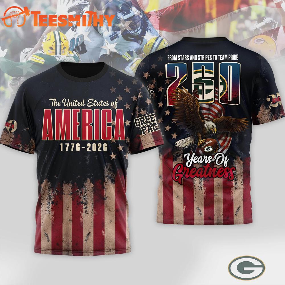Green Bay Packers 2026 NFL 250th Anniversary Of America 3D Shirt
