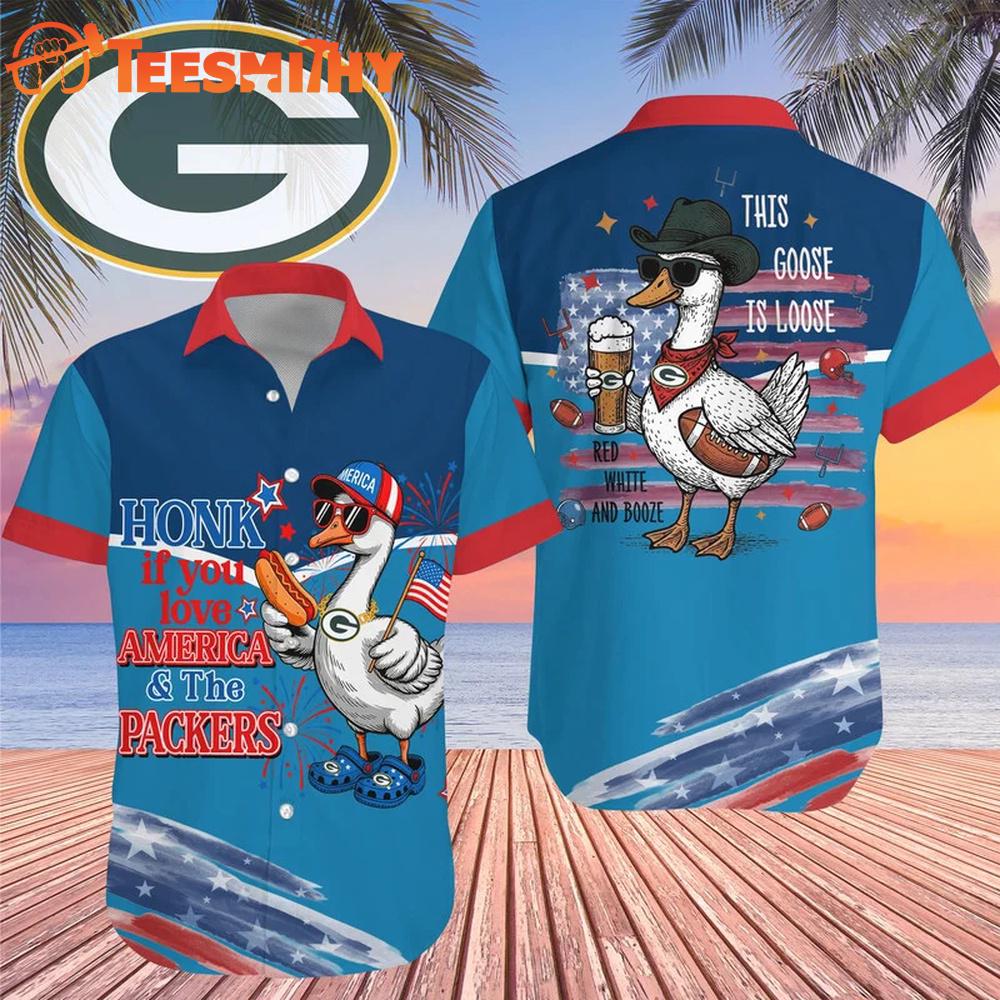 Green Bay Packers 2026 NFL America Flag Goose Hawaiian Shirt