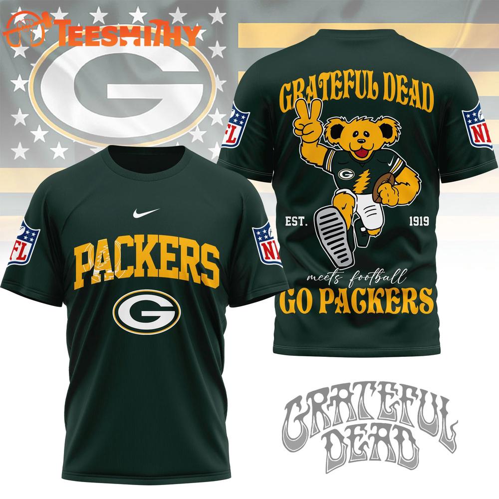 Green Bay Packers 2026 NFL Grateful Dead Retro Bear 3D T Shirt