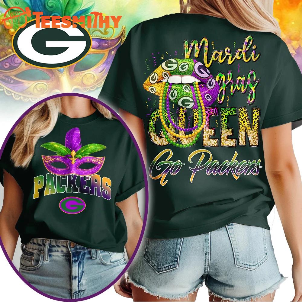 Green Bay Packers 2026 NFL Mardi Gras Queen Unisex All Over Print Shirt