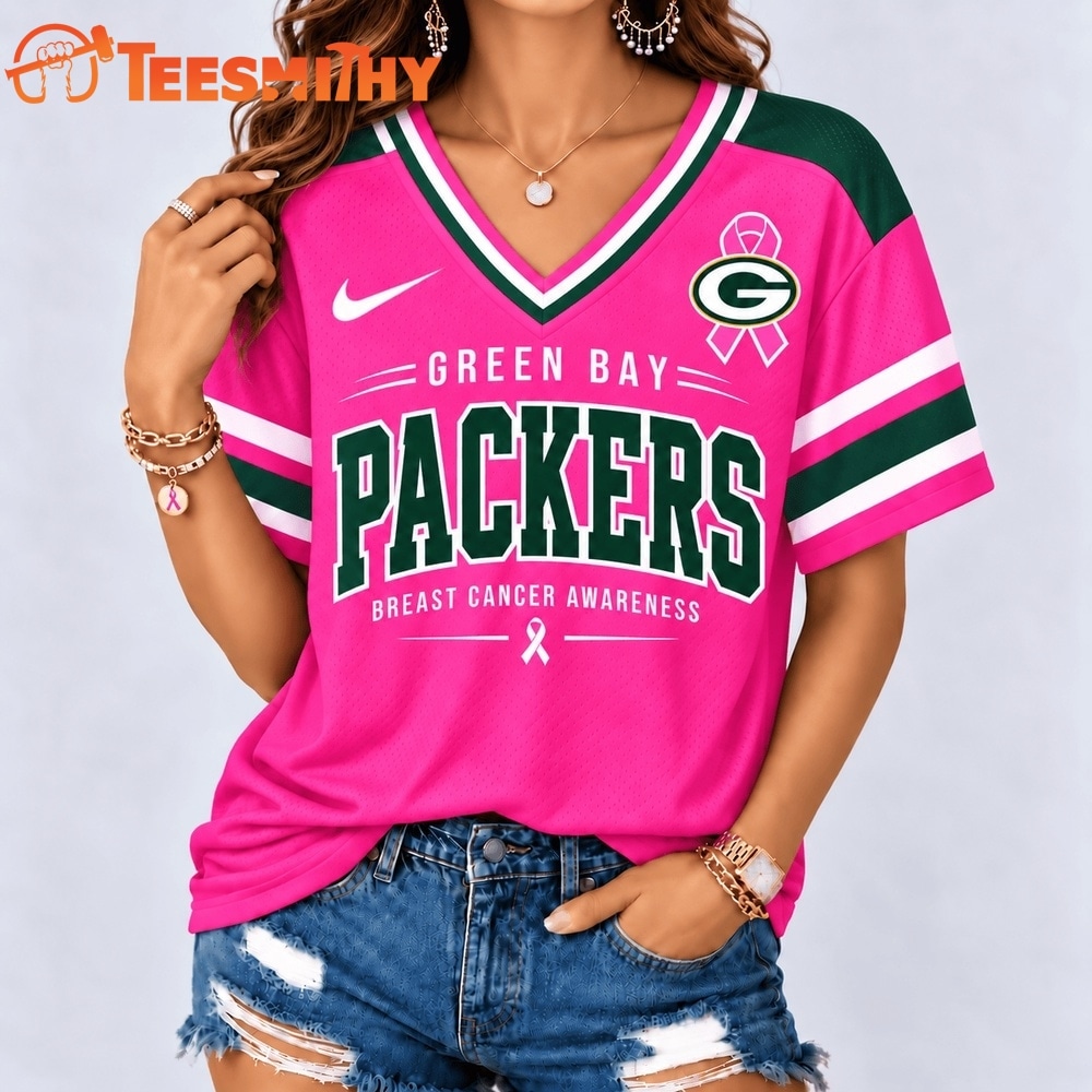 Green Bay Packers 2026 NFL Pink Breast Cancer Awareness V neck T Shirt